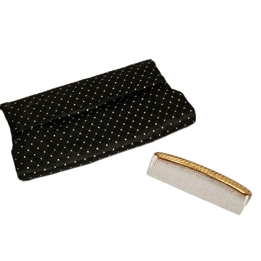 Vintage Black/Gold Satin Clutch with Mini Comb